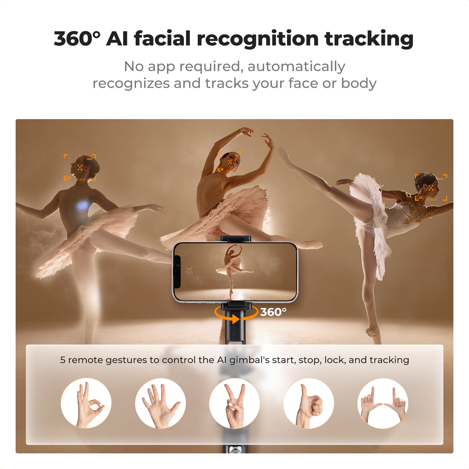 K&F CONCEPT 71“ Face Tracking Tripod for iPhone, Auto Face Tracking Selfie Stick, Auto Face Tracking Tripod 360 Totation with Stand, Gesture Control, Remote Control