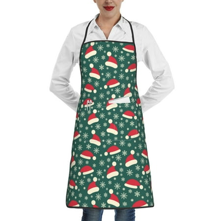 

Lukts Santa Hat Joy Green Festive Pattern Kitchen Apron Waterdrop Resistant Apron with adjustable Aprons for Women and Men with Pockets Cooking Apron