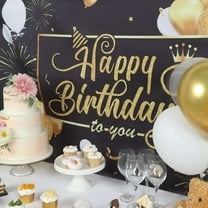 Efavormart 6ftx3ft Black / Gold Happy Birthday Photo Booth Backdrop Decoration, Large Polyester Background Banner