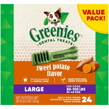 Greenies Large Natural Dog Dental Treats, Sweet Potato Flavor, 36 Oz Pack (24 Treats)