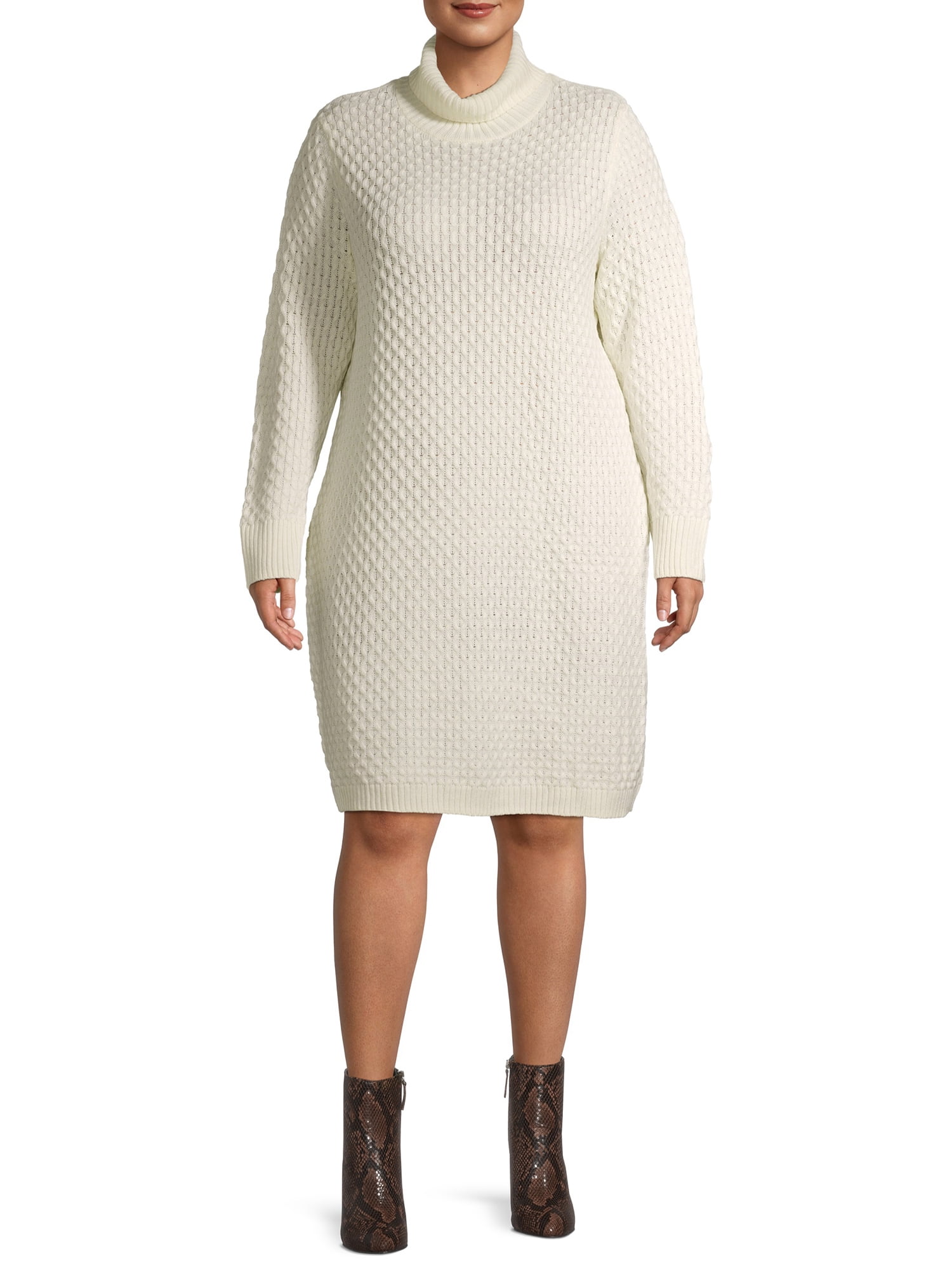 Honeycomb Turtleneck Sweater Dress 