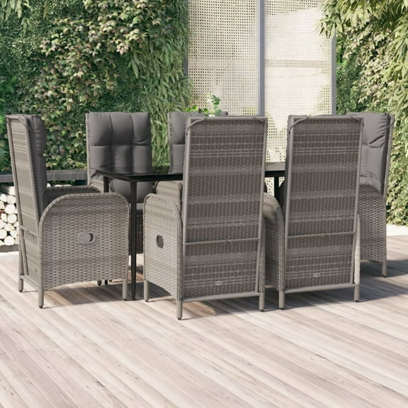 vidaXL 7 Piece Patio Dining Set with Cushions Black and Gray Poly Rattan