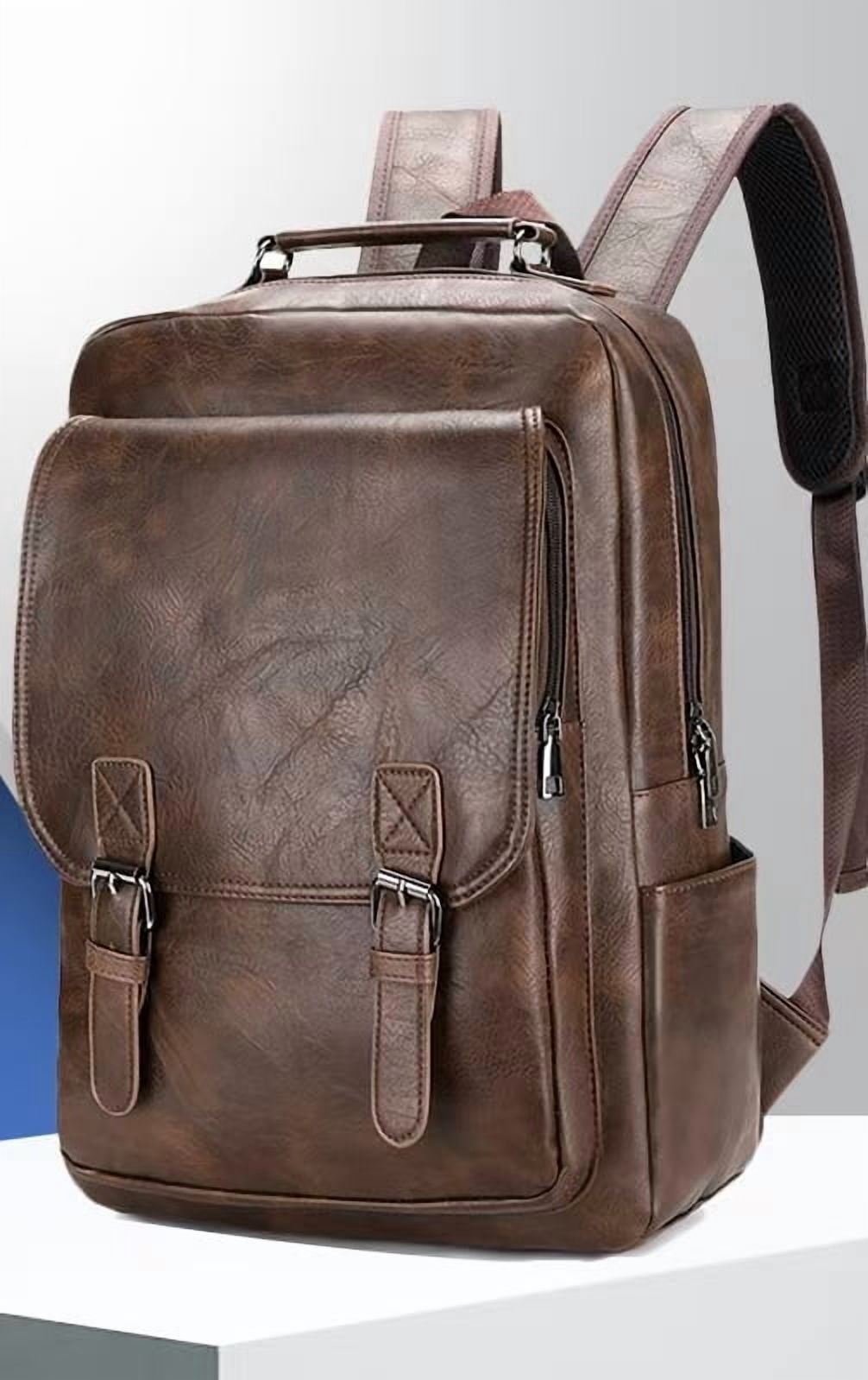 RKXQT Genuine Leather Backpacks Mens Laptop Bags Briefcases Bookbags Computers Bags Travel Bags Casual Daypack 16.9Inch(Brown-2)