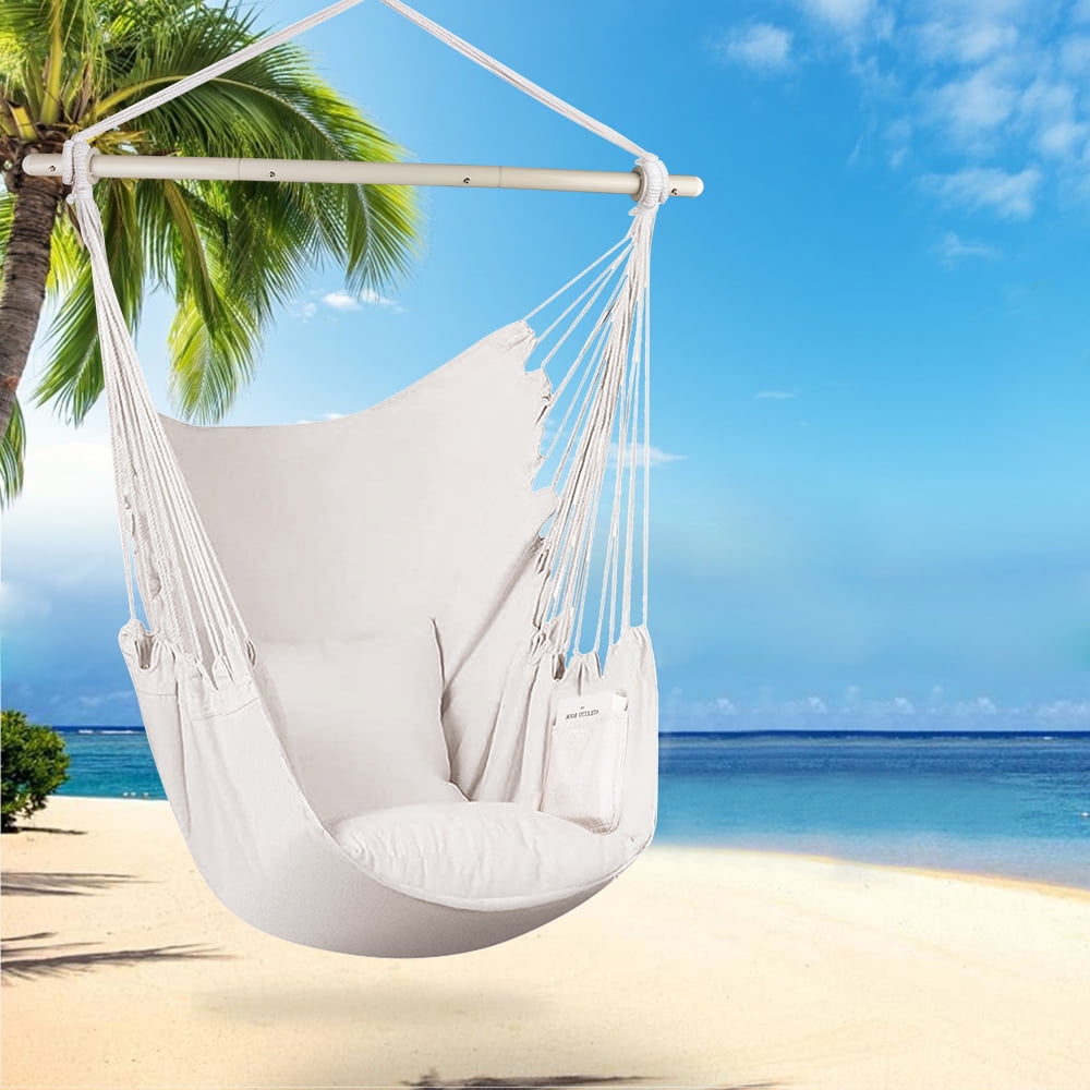 Hammock Chair with Foot Rest,Outdoor Swing Chair with Metal Pole, Headrest,  Maximum Weight Capacity 428 lbs, Suitable for Balcony, Yard, Garden, Beach