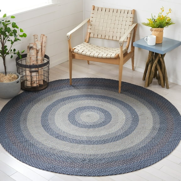 SAFAVIEH Braided Dorinda Bordered Reversible Area Rug, Gray/Blue, 6' x 6' Round