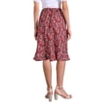 thumbnail image 2 of Faldas midi florales para mujer Inspire Chic, con volantes, cintura alta, fluida, en línea A, con abertura, longitud hasta la rodilla, XS, rojo oscuro, 2 of 6
