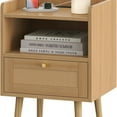 thumbnail image 2 of Nightstand Rattan with Charging Station, Mid Century Modern Bed Side Table, Boho End Table with Wood Legs, Bedside Tables for Bedroom Living Room (1, Natural, 11.8" D x 15.9" W x 23.4" H (1 Drawers)), 2 of 6