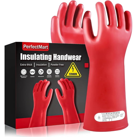 Insulating Gloves For High Voltage Electrical Work 1.8mm-Thickness Protective Gloves Cut & Stab Resistant 12kVAC/22kVDC Max Red Rubber Insulating Handwear For Lineworker Electricians
