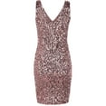 thumbnail image 2 of PrettyGuide Sleeveless Women's Vintage Sequin Dress V Neck Bodycon Mini Fit and Pencil Glitter Party Clubwear Pink, X-Large, 2 of 5