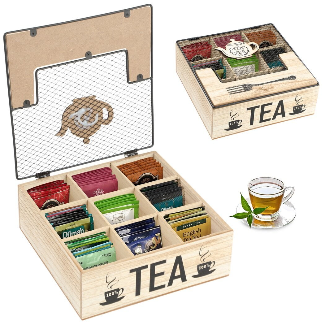 Wooden Tea Box Tea Bag Organizer, Wood Tea Storage Box