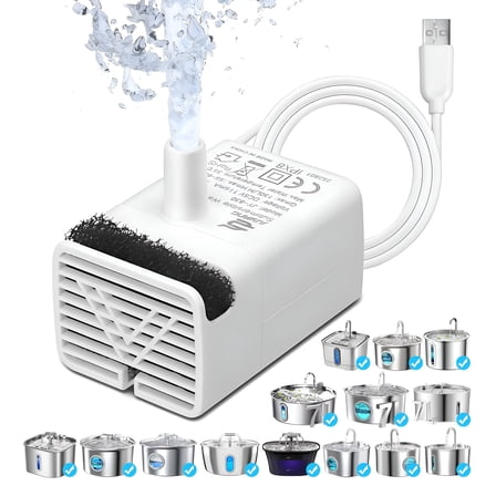 HIBIBUD Cat Water Fountain Pump, Replacement Pump for Stainless Steel Pet Water Fountain