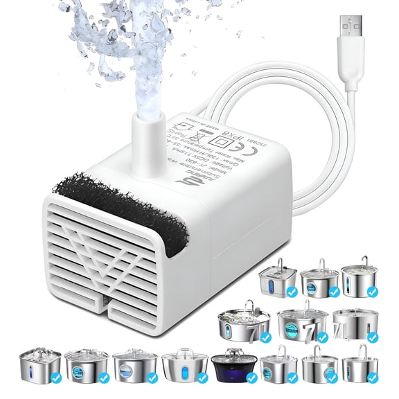 HIBIBUD Cat Water Fountain Pump, Replacement Pump for Stainless Steel Pet Water Fountain