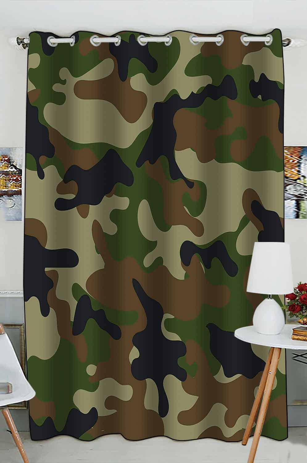 ABPHQTO Camouflage Grommet Blackout Curtain Room Darkening Curtains