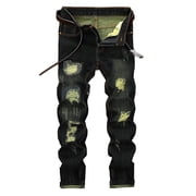 LOVZFMLL Jeans Men Fashion Trend Men's Elastic Slim Tie Elastic Small Straight Leg