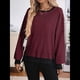 thumbnail image 4 of Sudadera Holgada de Otoño para Mujer, Informal, de Punto Gofre, Larga, Cuello Redondo, Abertura, Tipo Túnica. Rojo y Negro L, 4 of 9