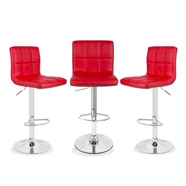 Bronte Living Leatherette Bar Stool 360 Swivel, Adjustable Height 24" to 33" Mid-Backrest, with Hard Floor Protection Rubber Band - Series Clementine - Set of 3