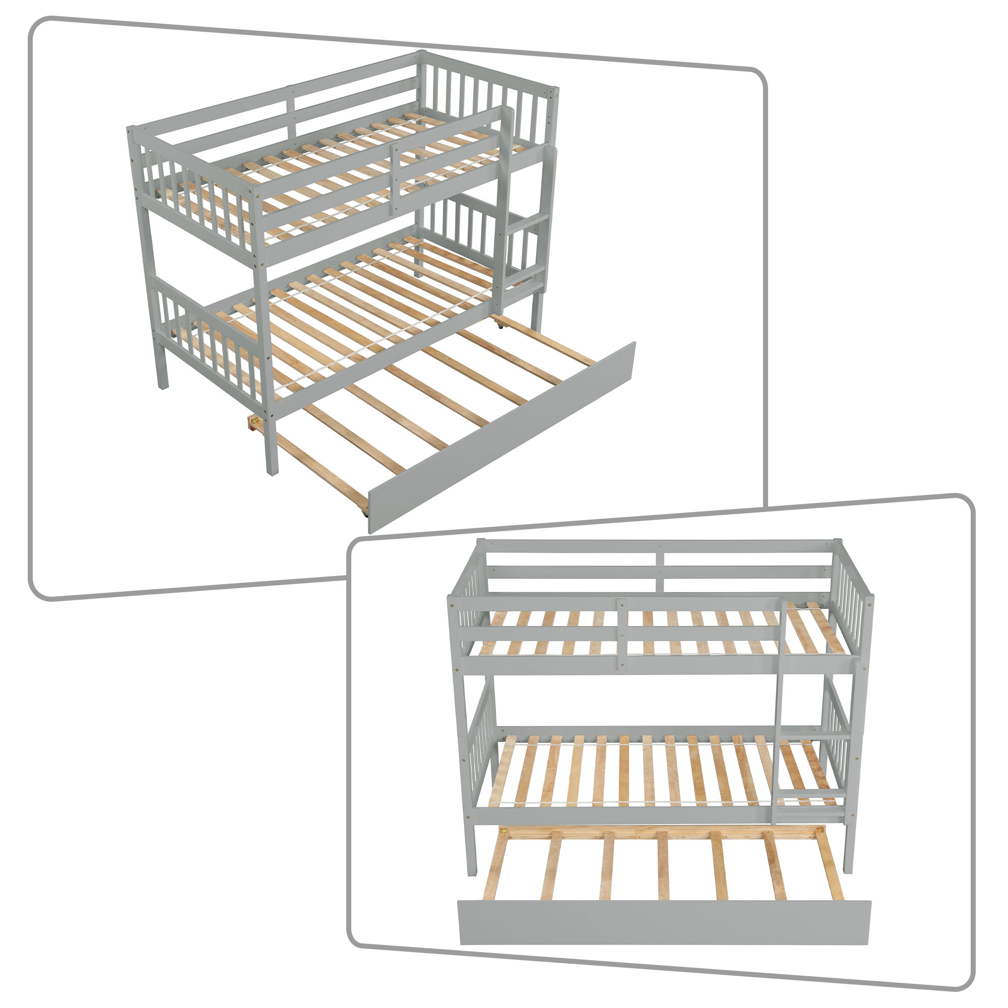 Modern and Minimalist Style Twin Size Wooden Bunk Bed with Ladder and A Trundle, Grey - image 3 of 5