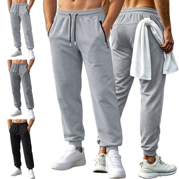 WAVSUF Men's Athletic Jogger Pants Loose Fit Adjustable Drawstring Side Pockets Fall Sporty Pants Gray L