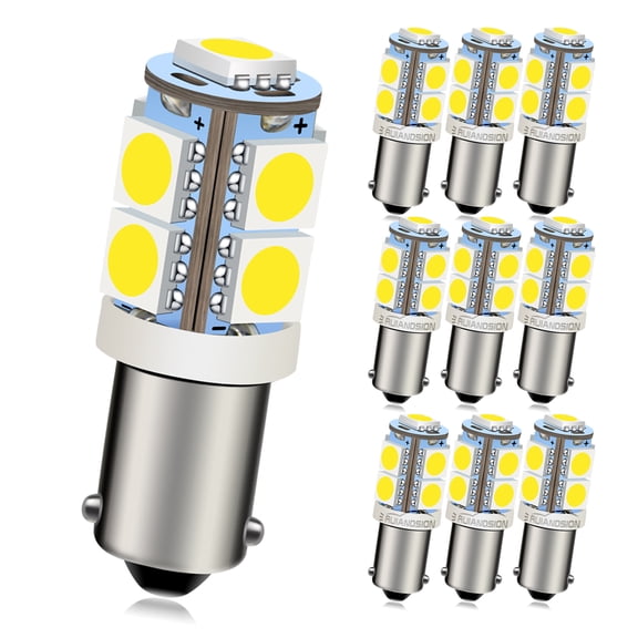 Ruiandsion BA9S LED Bulb Non-Polarity 12V, 270 Lumens 6000K Cool White 5050 SMD for Car Interior Dome Map Reading Lights, 10-Pack