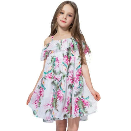 

Toddler Dress Summer Sleeveless Flat Shouders Floral Print Princess Dress Chiffon Bohemian Dress Fashion Party Dresses