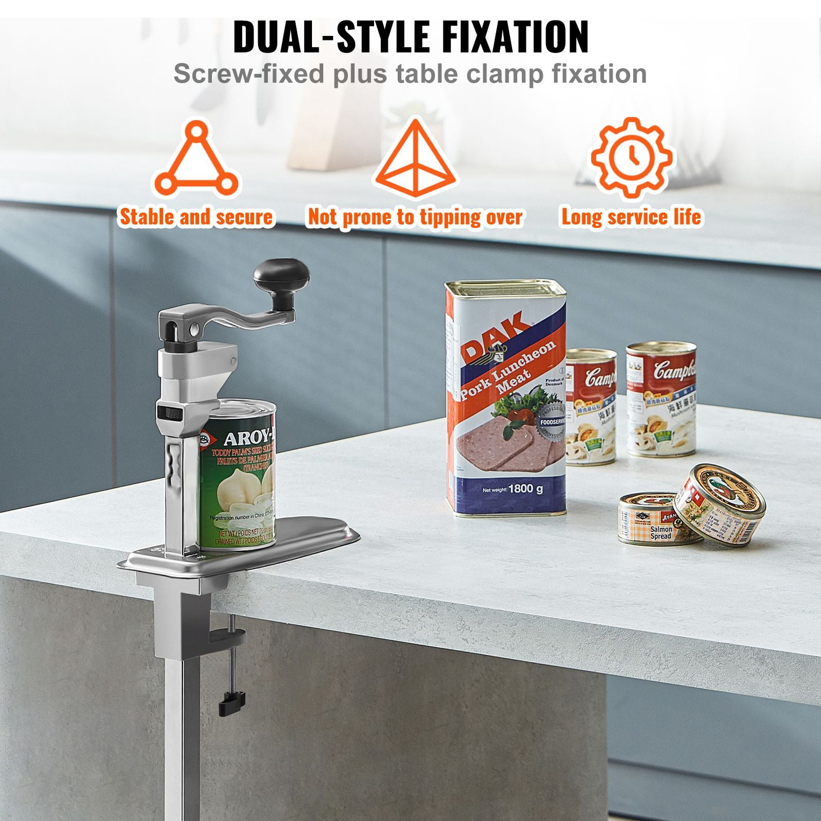 Manual Can Opener Commercial Table Clamp Cast Iron Base 15.75 Inch Capacity for Bar Hotel Restaurant