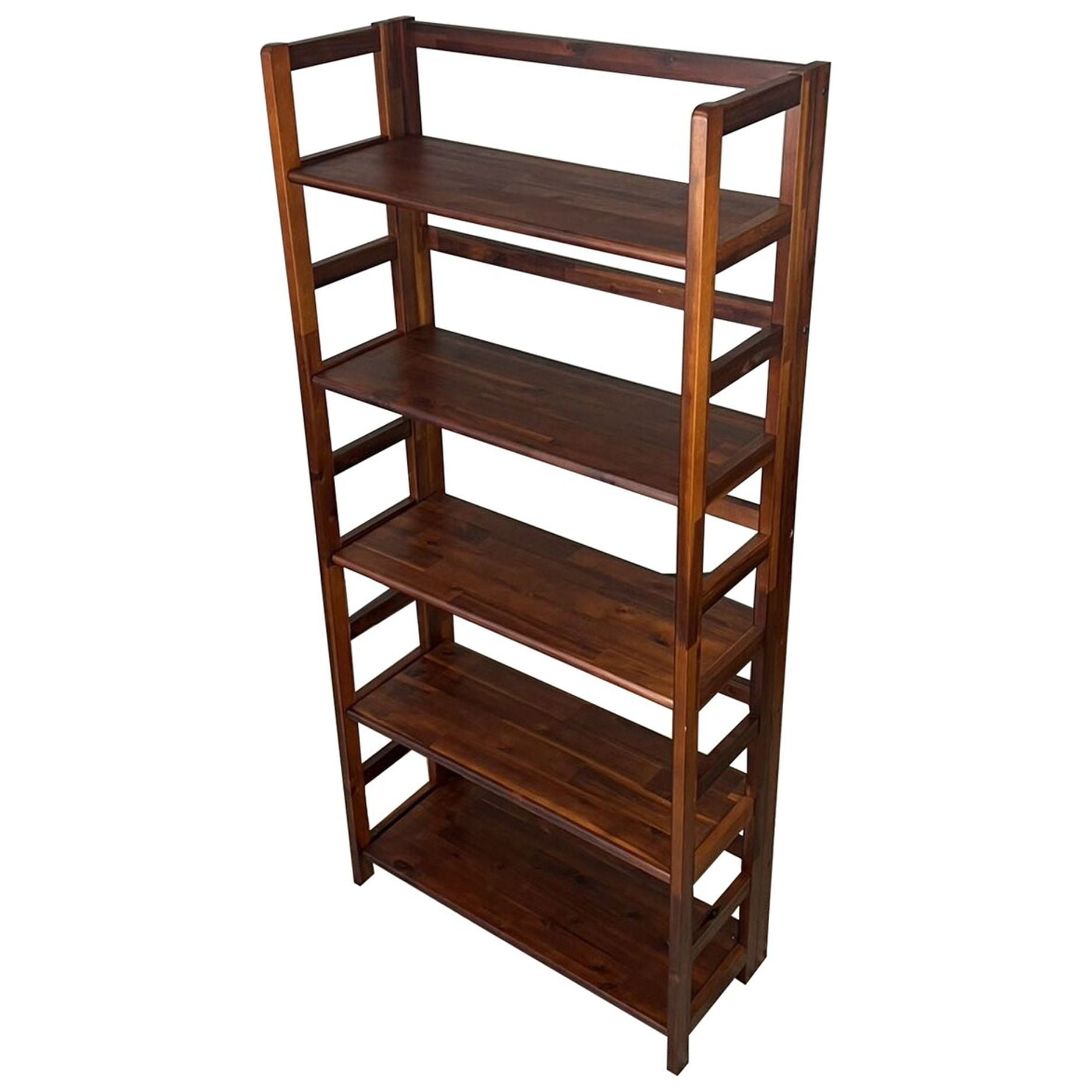 Solid Acacia 5 Tier Folding Bookcase Mahogany