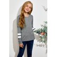 thumbnail image 2 of ABPHQTO Top de manga larga para mujer con cuello redondo gris a rayas y bloque de color para mujer, 2 of 5