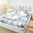 thumbnail image 3 of Manfei Winter Blue Snowman Twin Sheet Sets, Merry Christmas Twin Fitted Sheet, Western Festival Holiday Flat Sheet, Super Cozy Room Decor, 3-Piece, 3 of 7