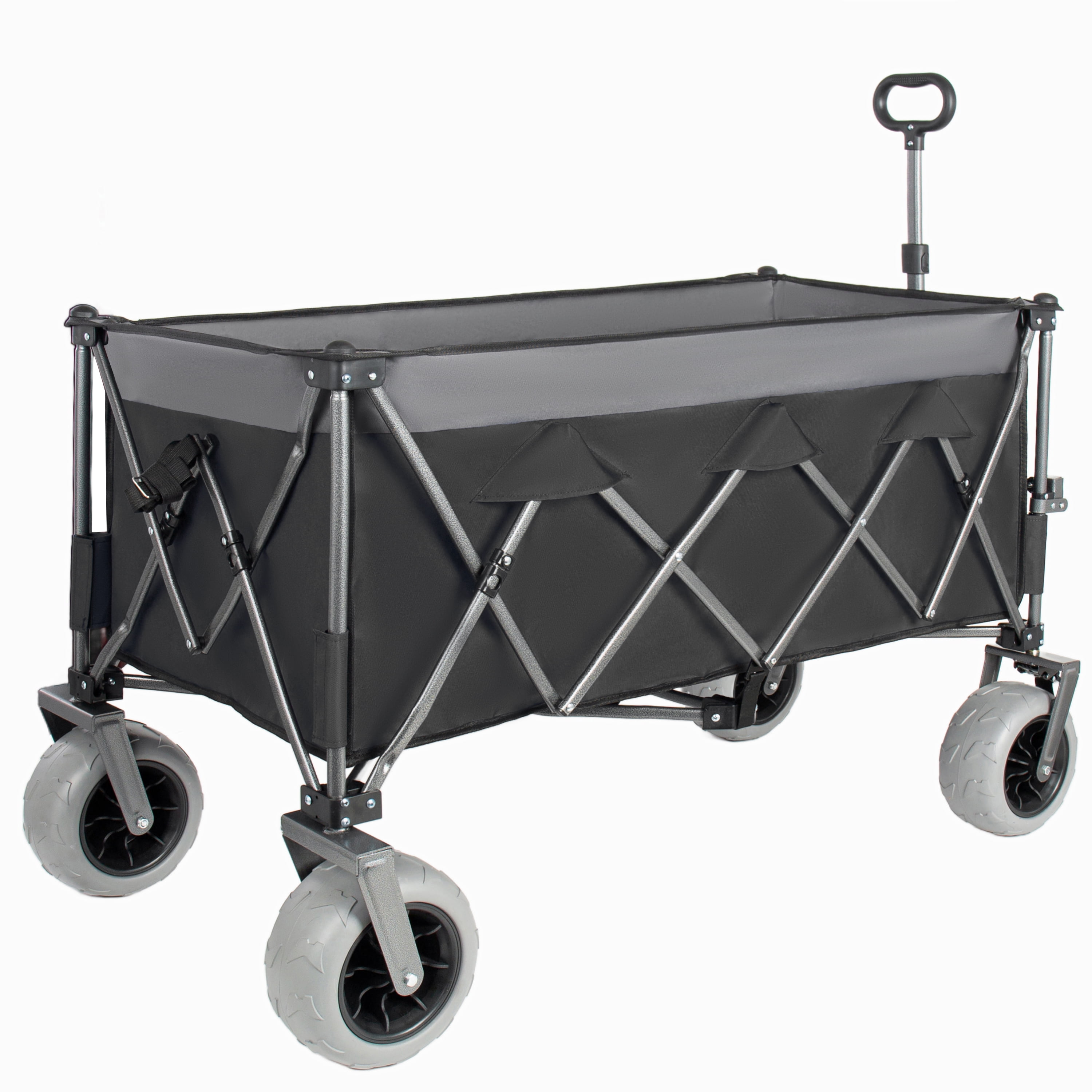 Extended Foldable Utility Wagon, Collapsible Wagon with Patented Ultra-Stable Frame, 9 Inch All-Terrain Wheels with Brakes, 600D Oxford Cloth for Beach Sports Garden