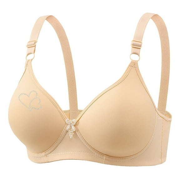 Womens Wireless Bras New Women's Non Underwire Style Printed Gathered Back Buckle Breathable Underwear Daily Bra New Women Bras Push up Style B-21 Beige