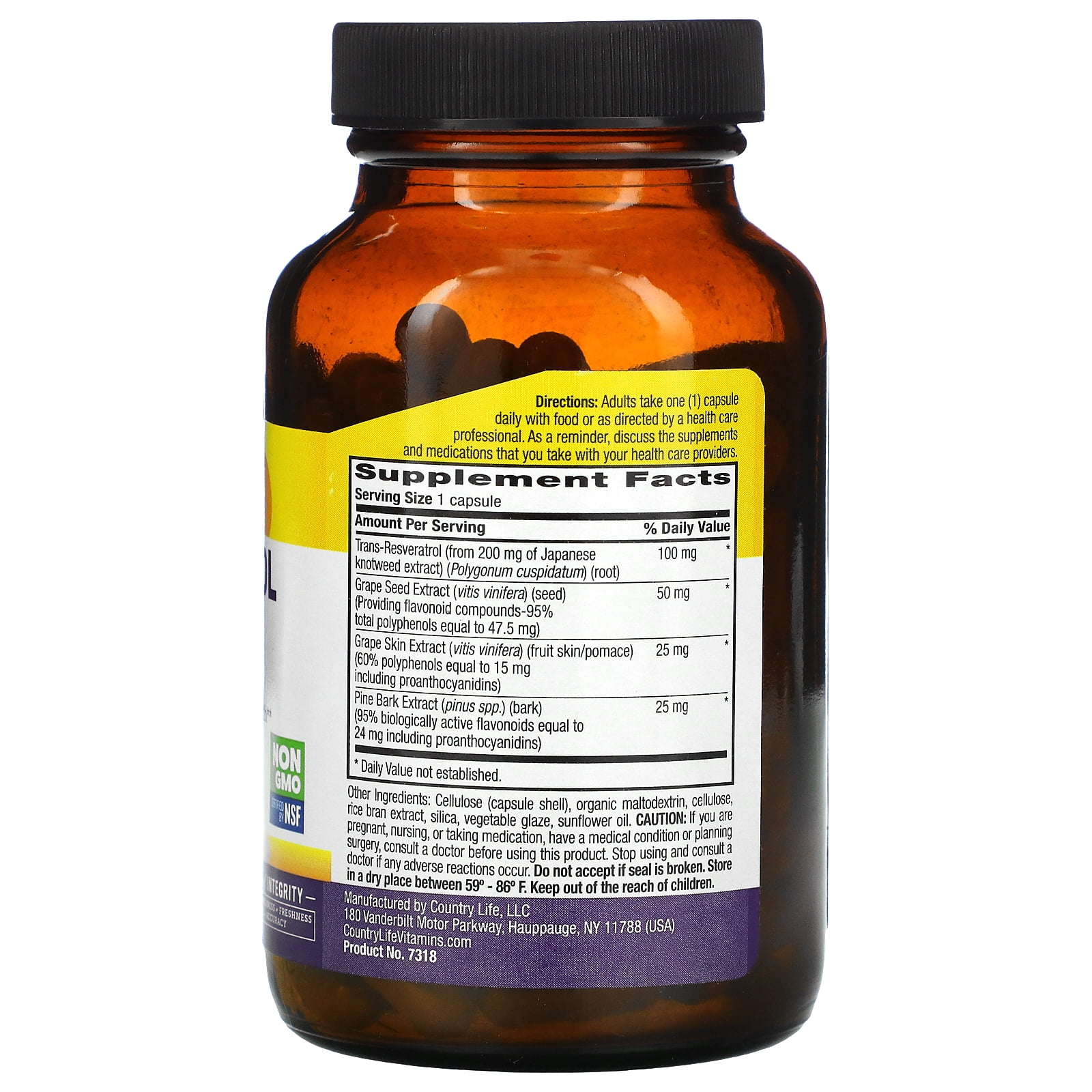 Country Life Resveratrol Plus 1000mg - Organic Antioxidant Supplement with Pine Bark & Grape Seed Extracts - Vegan, Gluten-Free, Non-GMO