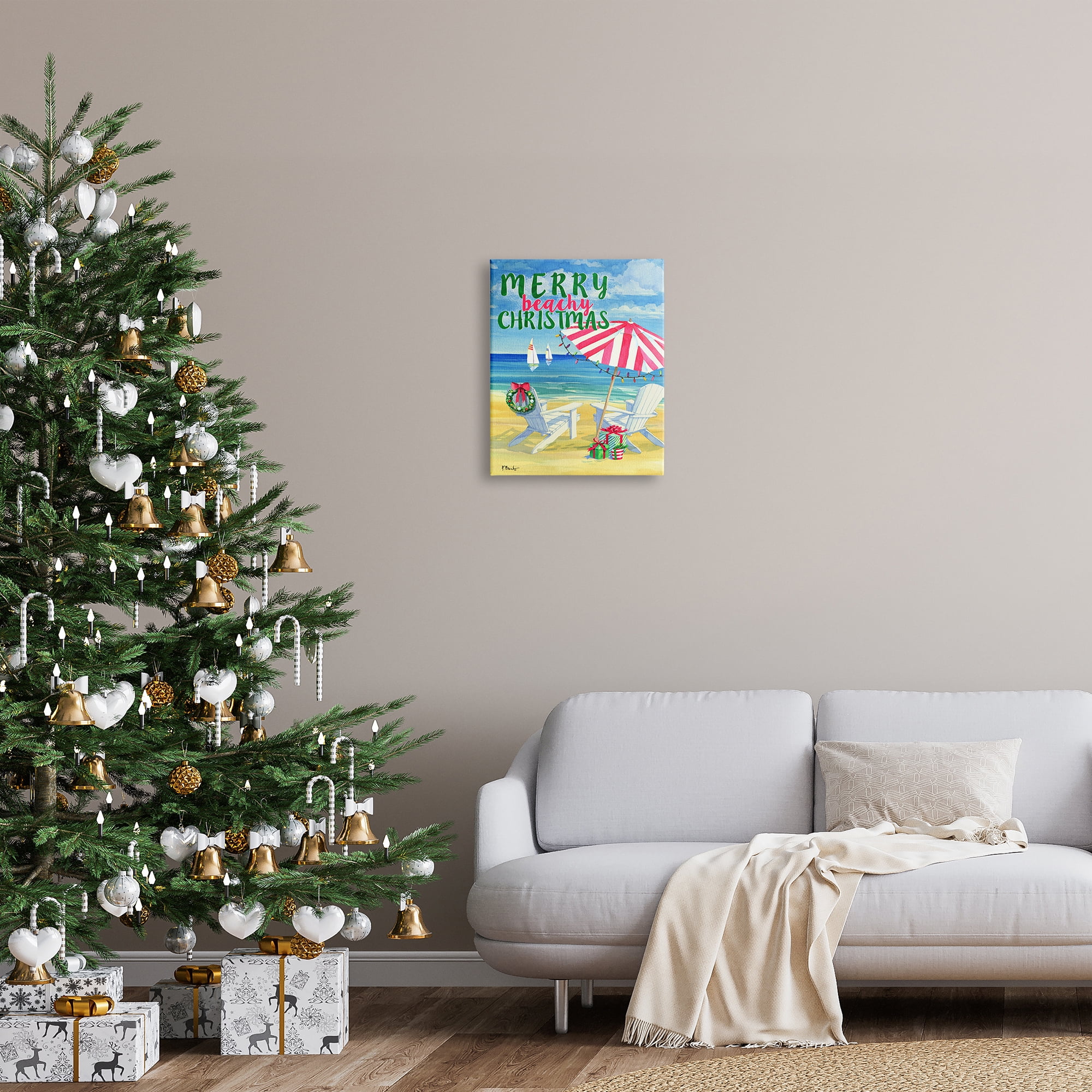 Stupell Industries Merry Beachy Christmas Holiday Painting Gallery Wrapped Canvas Print Wall Art, 16 x 20