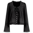 thumbnail image 5 of vigerkar Women Tie Front Long Sleeve Top Lace Trim Button Shirt Scoop Neck Loose Blouse Going Out Y2k Clothes Black, L, 5 of 7