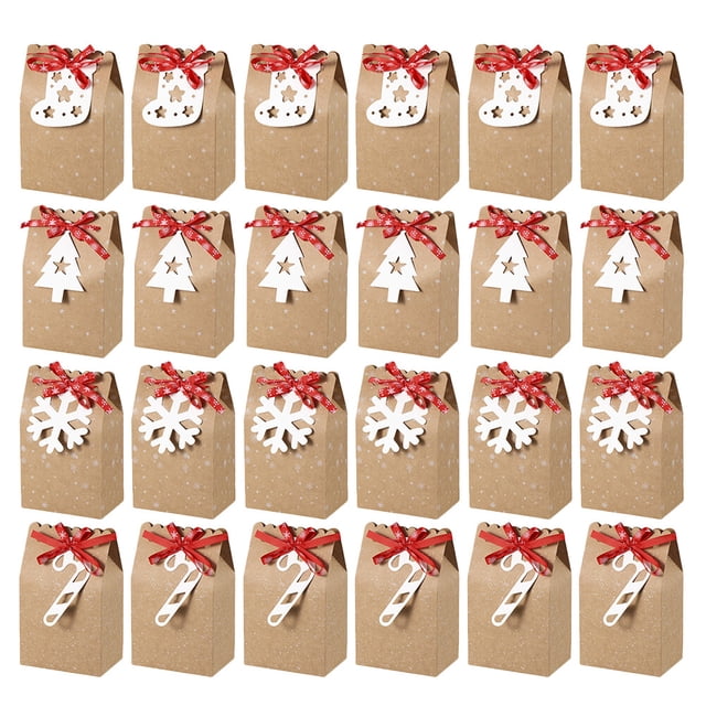 24 Pcs 1 Bag Christmas Candy Storage Pouches Exquisite Gift Boxes (Khaki)
