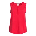 Time and Tru Women's Henley Tank Top with Fashion Raw Edge Detail