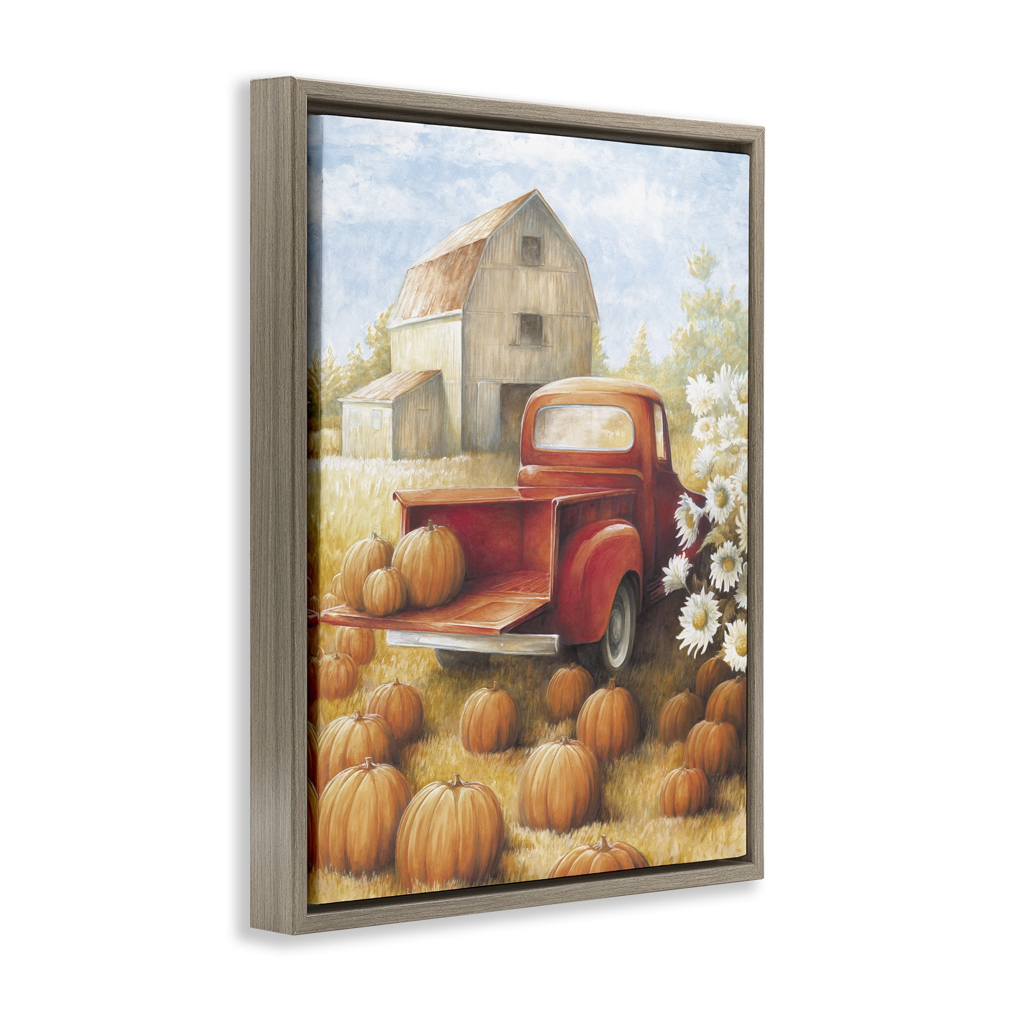 Stupell Industries Pumpkin Harvest Drop Off Landscape Painting Brown Floater Framed Canvas Art Print Wall Art, 17 x 21