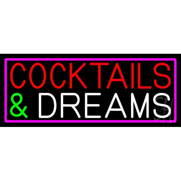 Cocktails And Dreams Bar LED Neon Sign 10 x 24 - inches, Clear Edge Cut Acrylic Backing, with Dimmer - Bright and Premium built indoor LED Neon Sign for Bar decor.