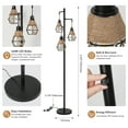 thumbnail image 2 of Dimmable Floor Lamp with 3 Pack Dimmable Edison Bulbs, 65 in Farmhouse Industrial Floor Lamp Standing Boho Lamp with Remote Rattan & Fabric Shades Tall Lamps for Living Room Bedroom Dining Room-Black, 2 of 8