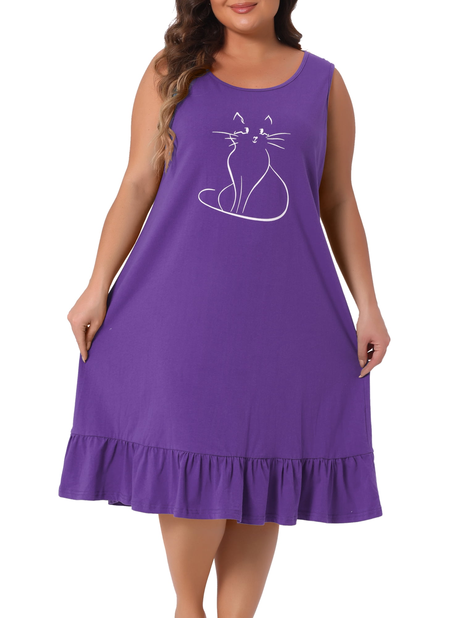 DARING DIVA Women's Plus Size Sleeveless Nightgown Soft Sleepwear Pajamas 1X Dark Purple