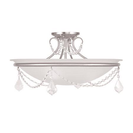 

Semi Flush Mounts 3 Light With White Alabaster Glass Brushed Nickel size 20 in 225 Watts - World of Crystal