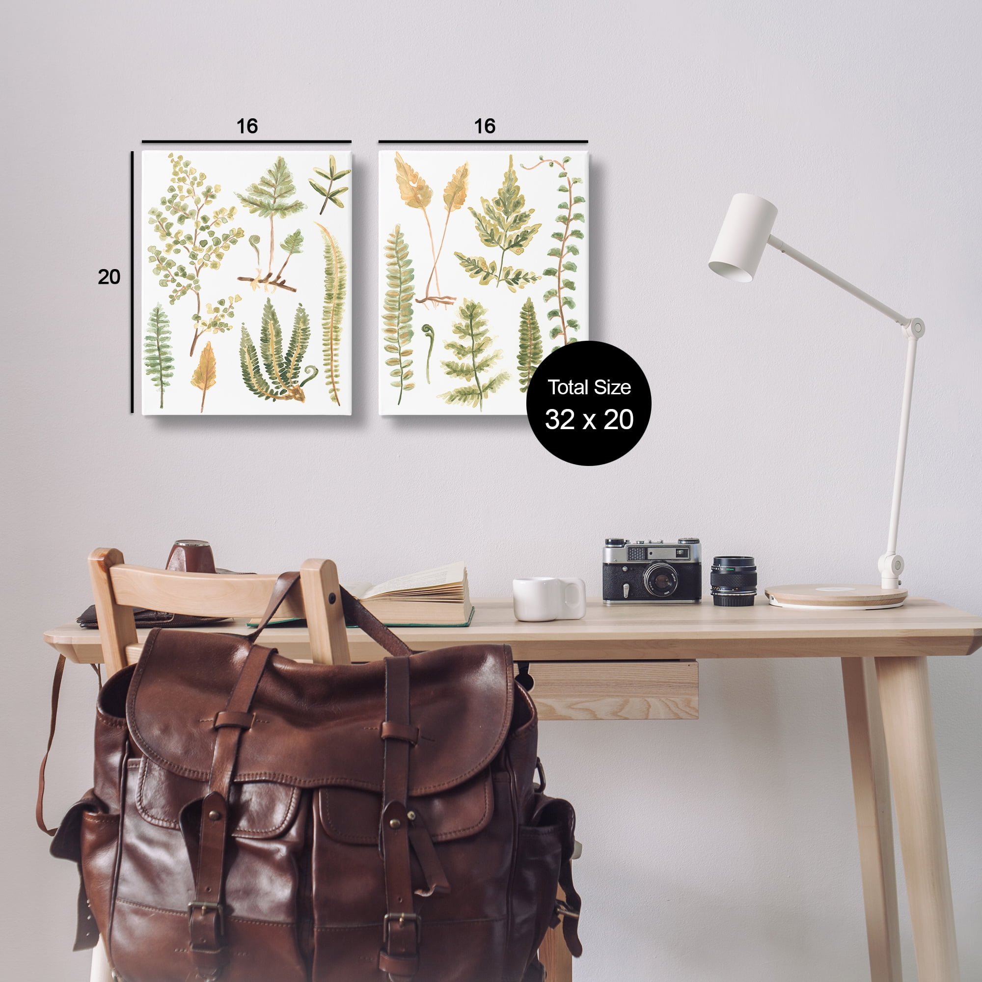 Stupell Industries Watercolor Fern Leaves Plants & Flowers Painting Wrapped Canvas Art Print Wall Art, 16 x 20, Set of 2