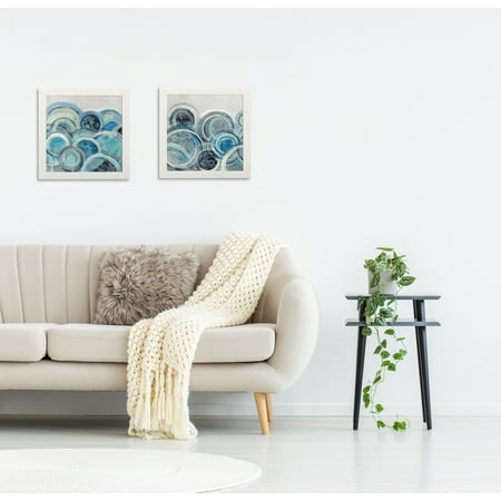 Blue And White Abstract Art Gango Home Decor Variation Blue Grey Abstract Wall Art; Two Blue 12x12in Art Prints in White Frames ()