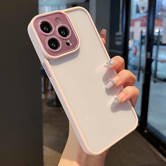 for iPhone 14 Pro Max Case Clear Glitter Camera Protective Phone Case for iPhone 14 Pro Max (Pink)