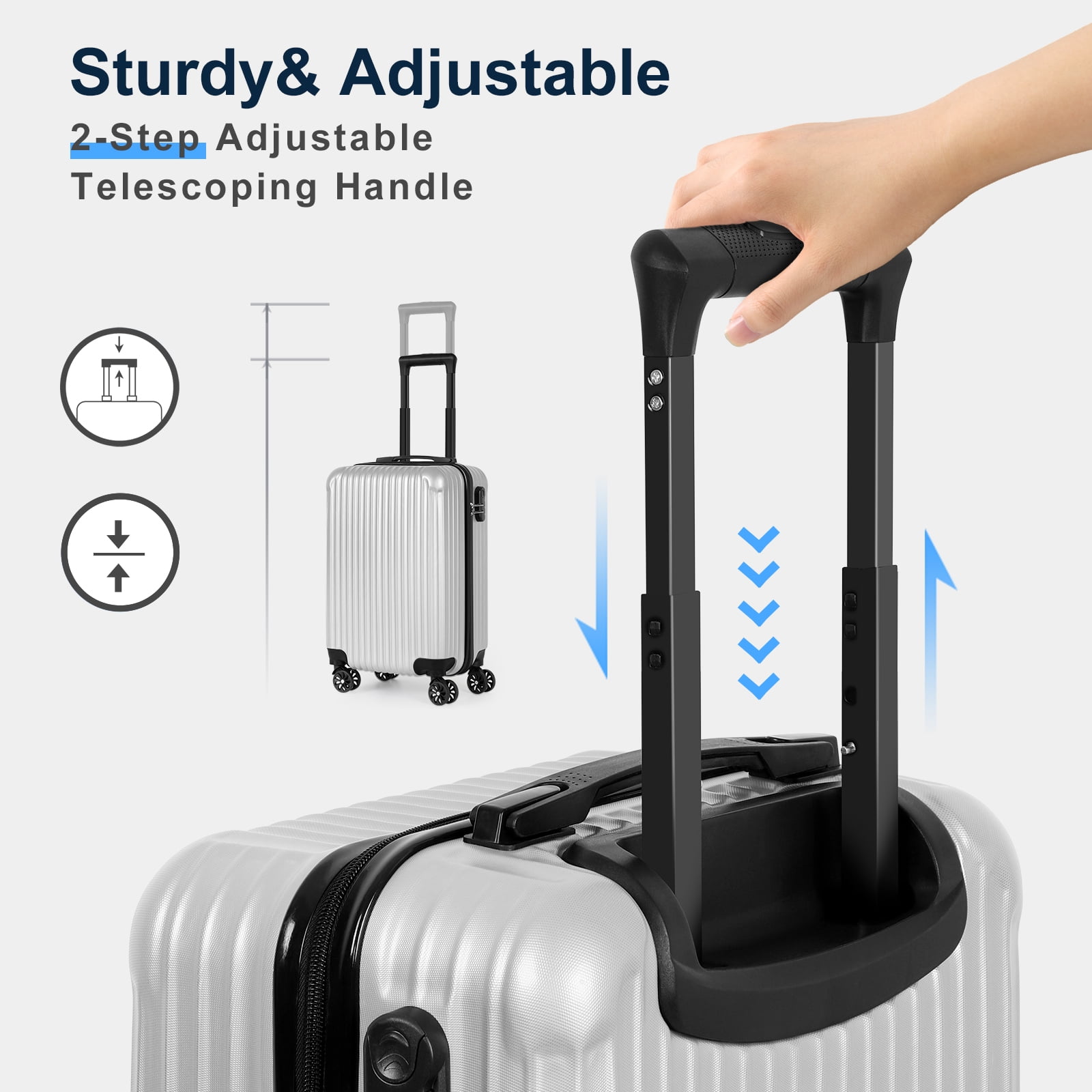 Carry On Luggage, 20" Hardside Suitcase ABS Spinner Luggage with Lock - Vertical in Silver
