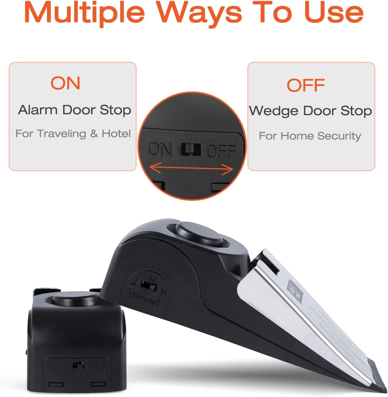 2 Pack Door Alarms for Home Security, Intruder Alert, Floor Wedge Siren Door Stop Alarm for Traveling Hotel (Black )