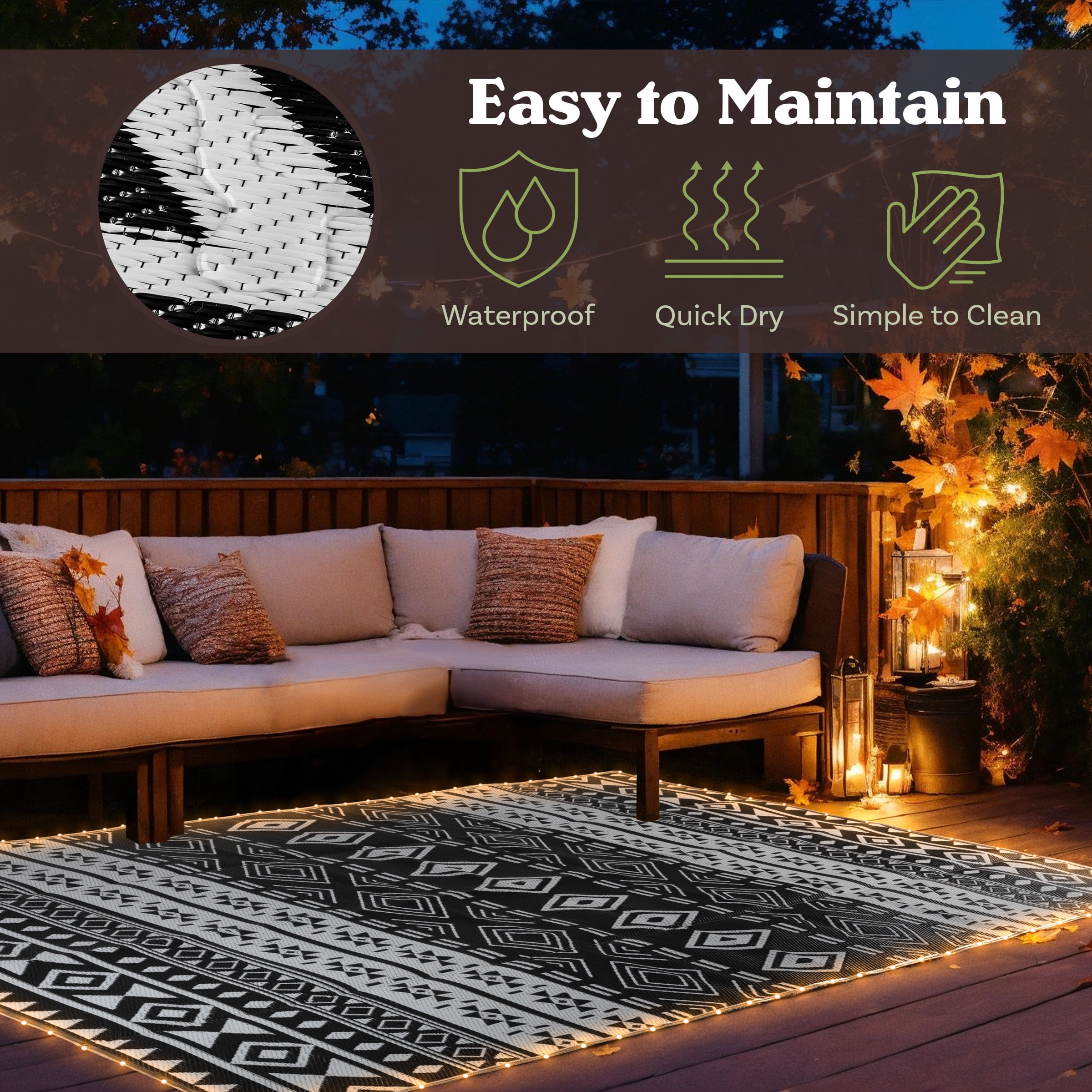 Pure Garden 8x10 Waterproof Outdoor Patio Rug with LED Lights, Gray