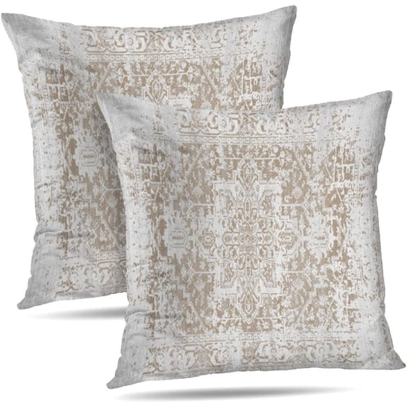 Boho Throw Pillow Covers 18x18 inch Set of 2 Beige White Decorative Pillow Covers for Couch, Monaco Persian Style Pillow Case Cushion Cover Pillowcase for Couch Sofa Bed