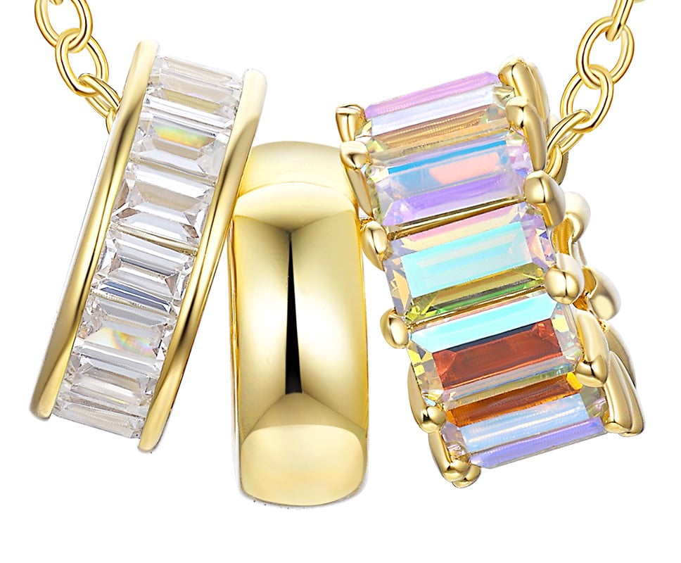 Adult 14KT Gold Flash Plated Ring Necklace with Simulated Diamonds