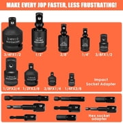 Socket Adapter Set and Reducer 17 Piece, Impact Driver Conversions kit, Universal Joint Socket Set, Drill Adapter 1/4 3/8 1/2
