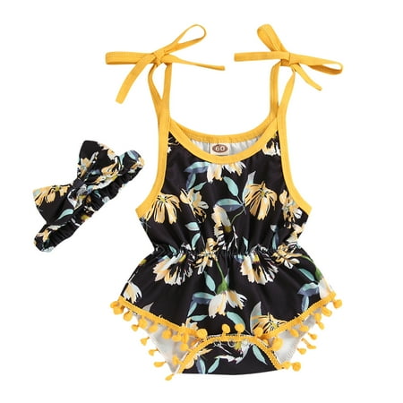 

Infant Girls Bodysuits Tassels Suspender Floral Printed Sleeveless Newborn Kids Children Loose Fashion Outwear Leisure Spring Summer Rompers Jumpsuits